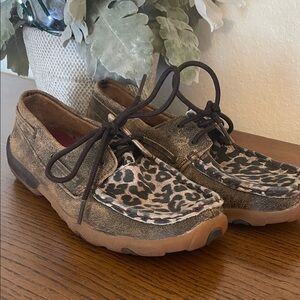 Twisted X Brown and Leopard Print Moccasins